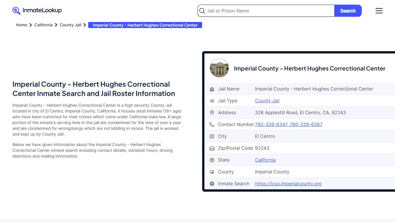 Imperial County - Herbert Hughes Correctional Center Inmate Search - El ...